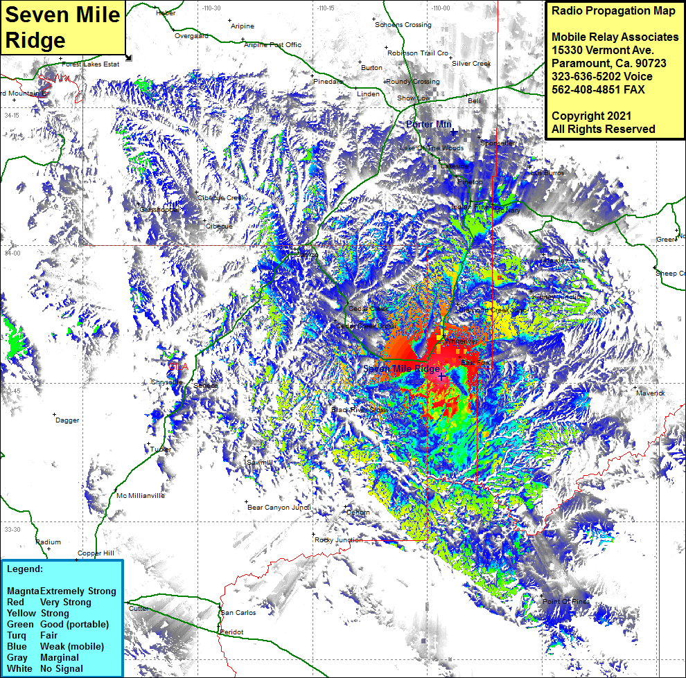 heat map radio coverage Seven Mile Ridge